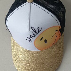 Claire's Smile Baseball Gold Hat Cap Mesh Back Polyester & Cotton NEW Adjustable
